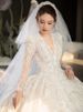 Women's Clothing Wedding Dress New Bride Long Sleeve Palace Style V Neck Heavy Industry Long Tail Texture Main Wedding Dress Spring And Summer_ecoleips.com