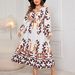 "Elegant Plus Size Flowy V-Neck Dress - Soft Long Sleeve Printed Maxi Dress For Women, Loose Fit & Comfortable, Trendy Casual & Office Wear"_ecoleips.com