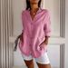 Women's Loose Button down Shirt Spring Summer New Style Solid Color Collared Top Popular Roll up Sleeves_ecoleips.com