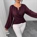 Elegant Beaded Wrap V-Neck Blouse for Women Crisscross Ruffle Detail Long Sleeves Flattering Design_ecoleips.com