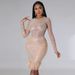 Women's Clothing Sexy See-through Rhinestone Long-sleeved Dress_ecoleips.com