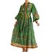 Women's Vintage Lantern-Sleeved, Printed Long-Sleeved Pleated Dress_ecoleips.com