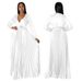 Women's Clothing Women's Autumn V Neck Lantern Sleeve Pleated Dress Long Skirt New_ecoleips.com