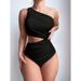 Women's Clothing Solid Color One Shoulder One Piece Swimsuit For Women Sexy Tight Swimsuit_ecoleips.com
