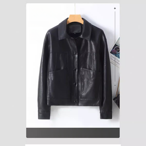 Style New Women's Jacket Short Leather Coat With Turn-down Collar Fashionable Slim Fit Korean Version_ecoleips.com