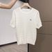 Women's Slim Fit Short Sleeve T-Shirt Apricot round Neck Cable Knit Embroidered Top Summer New Style Design 2025_ecoleips.com