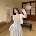 Women's French Style Floral Strap Long Dress, High-End Feel, Slimming Belly Covering Dress For Plus Size Women_ecoleips.com