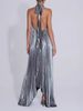 Women's Dress With Tied Metal-Style Solid Color Dress, Sleeveless Backless 8172_ecoleips.com