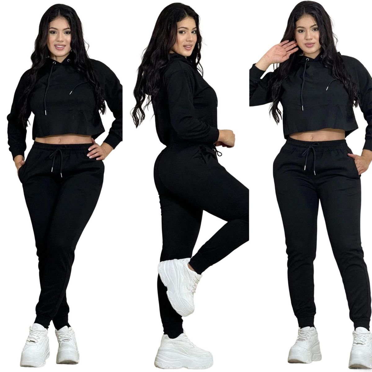 Fashion Women's Embroidered Letter Crop Top Solid Color Hooded Sweatshirt Elastic Waist Pants Tracksuit J5257_ecoleips.com