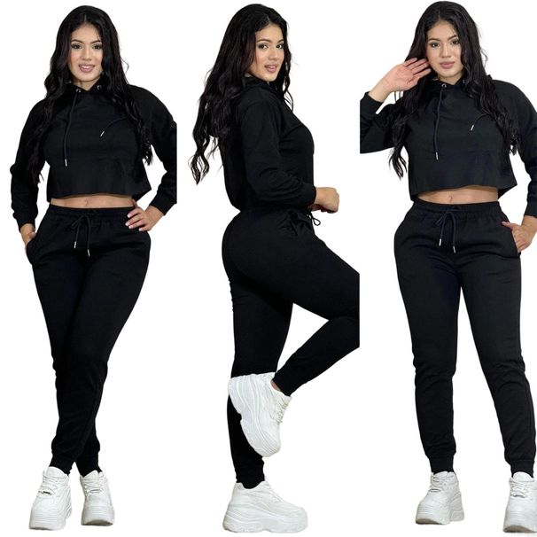 Fashion Women's Embroidered Letter Crop Top Solid Color Hooded Sweatshirt Elastic Waist Pants Tracksuit J5257_ecoleips.com