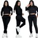 Fashion Women's Embroidered Letter Crop Top Solid Color Hooded Sweatshirt Elastic Waist Pants Tracksuit J5257_ecoleips.com