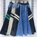 New Style Retro Design Stitching Contrast Color Denim Skirt Elastic Waist Drawstring Loose Long Skirt_ecoleips.com