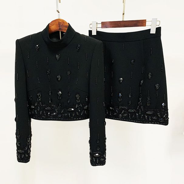 Women's Clothing Fashion Romantic New Heavy Beaded Diamond Short Top Skirt Suit Two Piece Suit_ecoleips.com