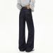 Retro Dark Blue Wide-leg Jeans For Women, 2024 Autumn High-waisted Loose Slimming Vintage Casual Drapey Floor-length_ecoleips.com