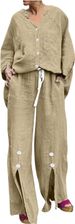 Women's Clothing Spring And Autumn Wear V Neck Long Sleeved Cardigan Tops And Pants Two Piece Set_ecoleips.com