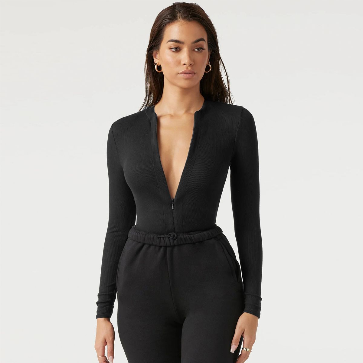 Trendy Women's Jumpsuit – Stretchy Knit Romper With Zipper Top & 3/4 Shorts (S-XL, Rayon Blend, Mid-Rise, 9 Colors)_ecoleips.com