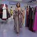 Women's Elegant Boho Chic Maxi Dress Long Sleeve Batwing Striped Print Belted Waist Tunic Loose Fit Summer Dress_ecoleips.com