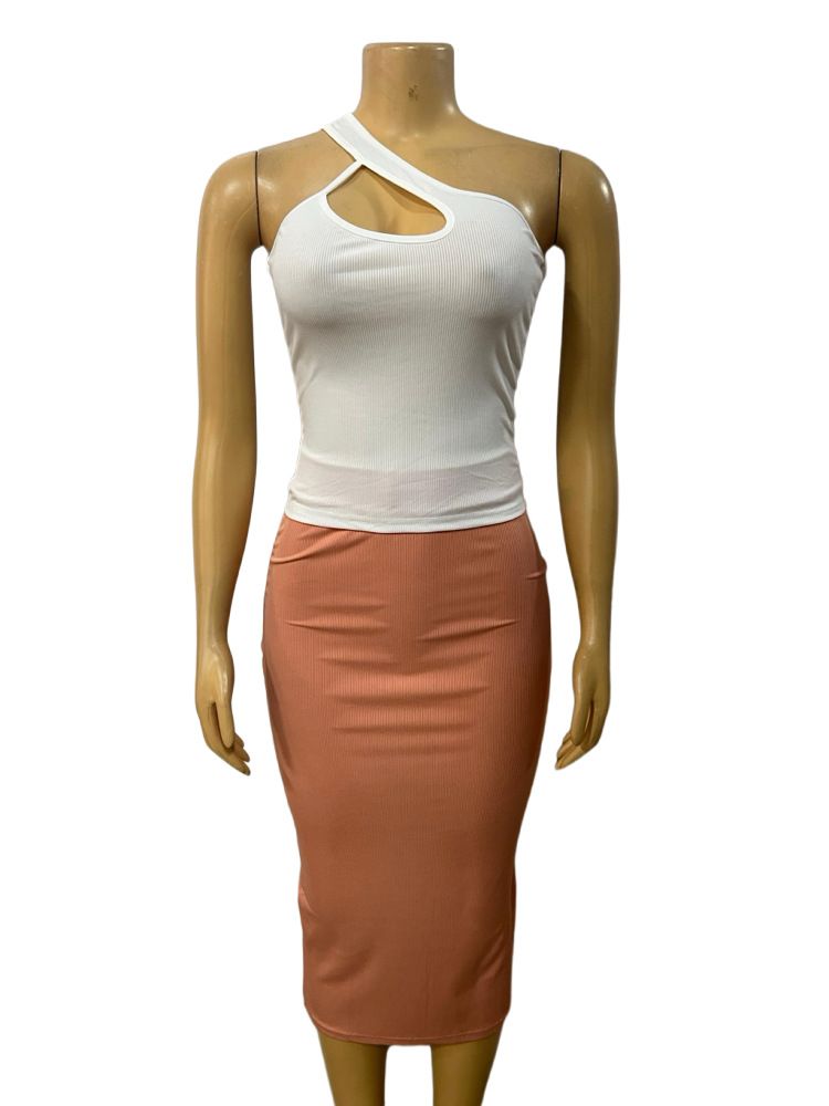 Women's Sexy Irregular Top And Mid Length Skirt Suit Style Oblique Collar Hollow Low Cut Hip Wrapped_ecoleips.com