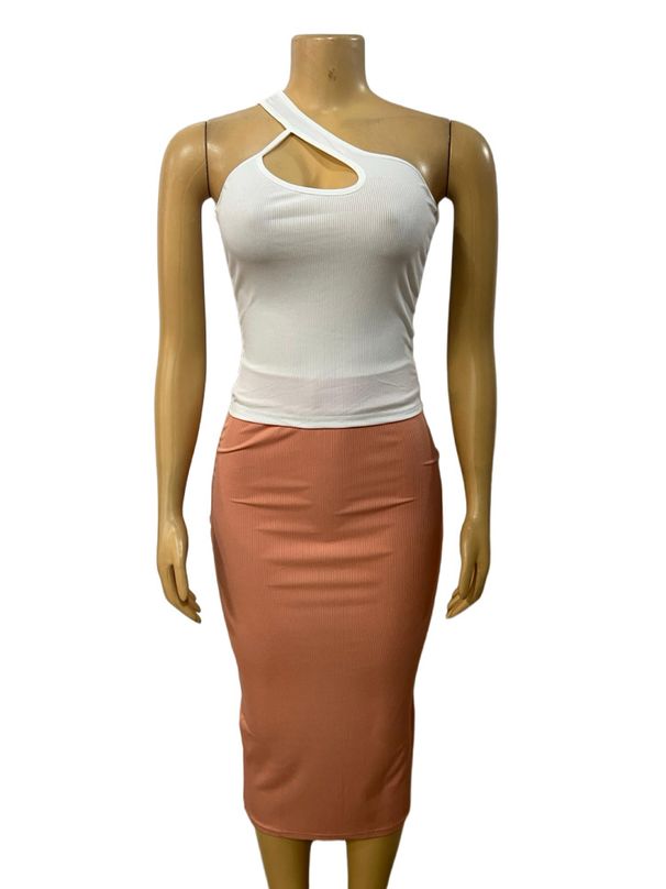 Women's Sexy Irregular Top And Mid Length Skirt Suit Style Oblique Collar Hollow Low Cut Hip Wrapped_ecoleips.com