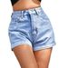 Women's High-Waisted Denim Shorts Versatile Solid Color Summer Shorts From Rolled Up Bottoms_ecoleips.com