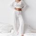 European And American Style White Knitted Sleeve Long Pants Comfortable Breathable Pajama Set Summer New_ecoleips.com