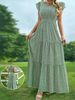 Women's Long Dress V Neck High-Waisted Floral Print Layered Short Sleeve Elegant_ecoleips.com