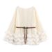 Fashion Versatile Waist Plush Hem Horn Sleeve Knitted Sweater_ecoleips.com