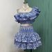 Cross-border Foreign Trade 2025 Spring-summer New Australian Hollow-out Off-shoulder Short Top + Ruffled Skirt Set_ecoleips.com