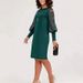 Elegant Long Sleeve Lace Trim Knit Dress For Women - Round Neck, A-Line, Office & Casual Wear (Black, Green, Navy, Wine Red)_ecoleips.com