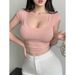 Women's Clothing Simple Casual Slim Bottom Collar Straight Shoulder Hot Girl Top Versatile T Shirt_ecoleips.com