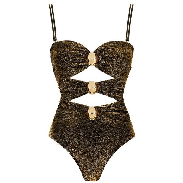 Women's Clothing Hollow Metal Round Buckle Decoration One Piece Swimsuit Women's Suit_ecoleips.com