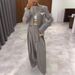 Women's Striped Blazer & Wide-Leg Pants Set – Business Casual Suit For Office & Travel (S-XL, Grey)_ecoleips.com