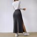Women's Clothing High Waist Side Slit Slim Fit Knitted Skirt Female Fashion Long Skirt_ecoleips.com