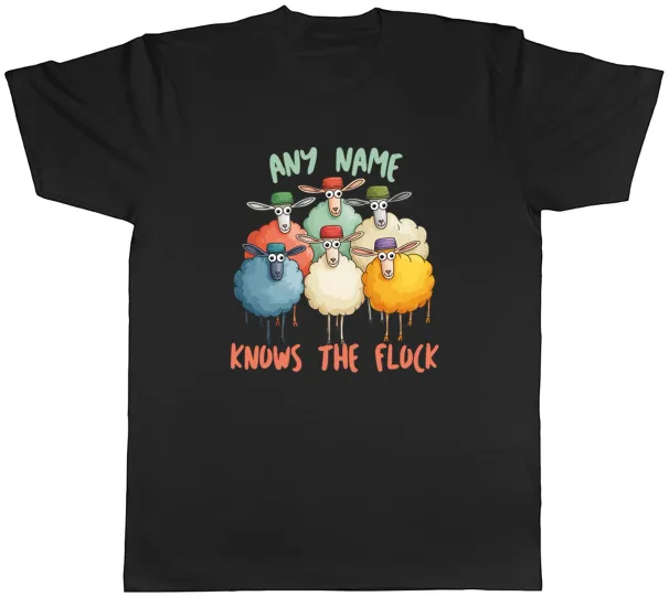 Women's T-Shirts Personalised Knows The Flock Funny Sheep Mens T-Shirt Tee Gift Top_ecoleips.com