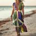 Creative Floral Women's Summer V-Neck Short Sleeve Dress, Midi Dress_ecoleips.com