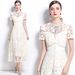 Ivory White Lace Dress With Diamond Bow & Rose Embroidery - Elegant Slim Fit (High Grade Formal Gown)_ecoleips.com