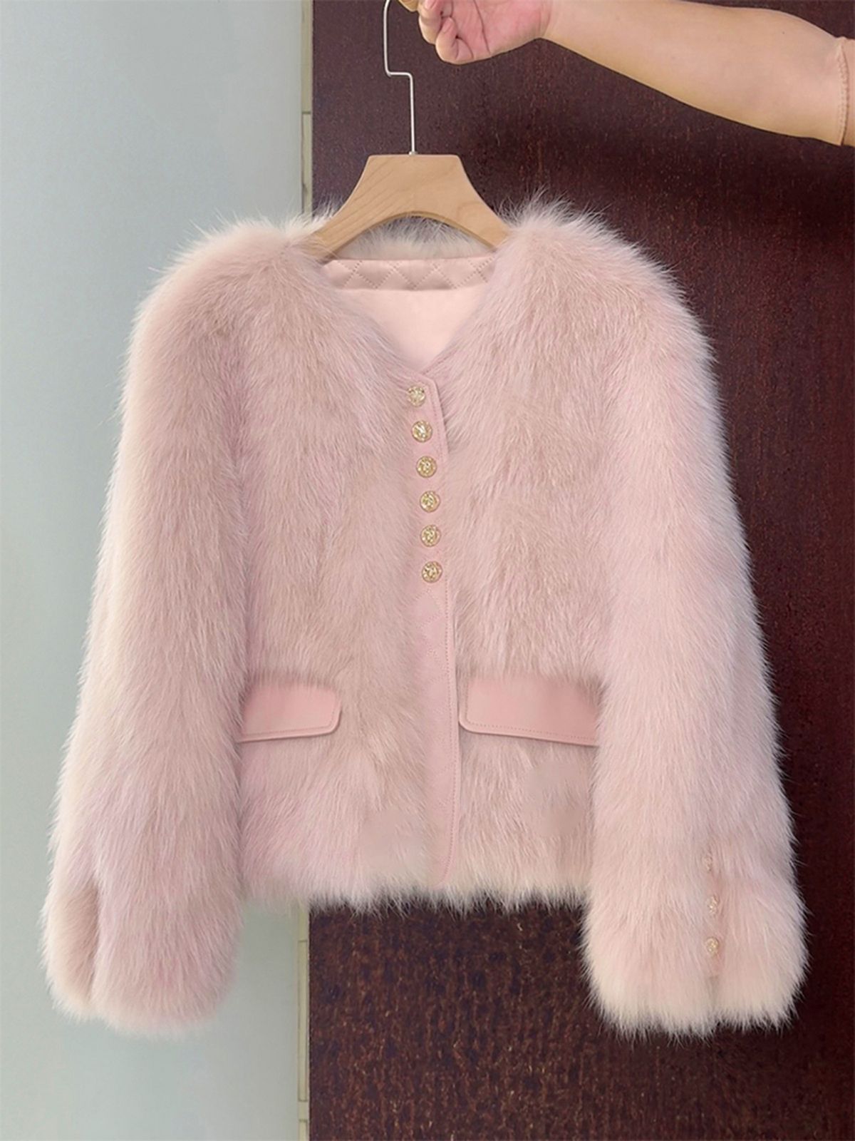Women’s Faux Fox Fur Coat – Elegant Bouclé Tweed Jacket | Chunky Knit-Like Texture, Fashionable Outerwear For Fall & Winter_ecoleips.com