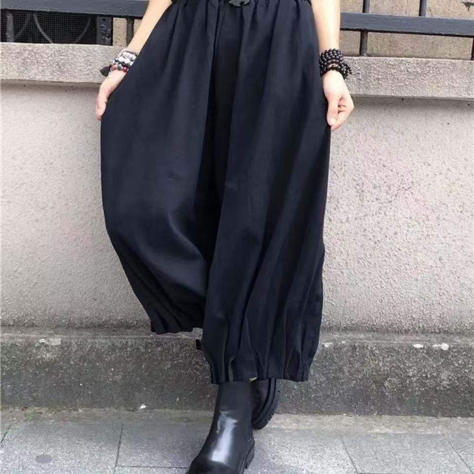 plus Size Wide Leg Pants Women's Spring Summer Boyfriend Style Casual Elastic Waist Cropped Loose Pleated Lantern Pants_ecoleips.com