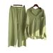 Cross-border Women's 2-Piece Vintage Plus Size 2025 Cotton Linen Shirt Set High-Waisted Loose Pants_ecoleips.com