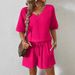 Women's Clothing Women's Summer New Casual 2 Piece V Neck Half Sleeved Top And Shorts Set_ecoleips.com