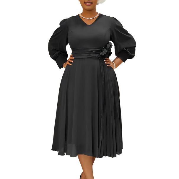 Women's Clothing Fashion Temperament Elegant Solid Color A Line Skirt Large Size Dress_ecoleips.com