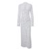 Spring/Summer Sexy Lace Hollow out Deep V Neck Tie up Slit Slim Long Sleeve Dress for European And American Style Women's New_ecoleips.com