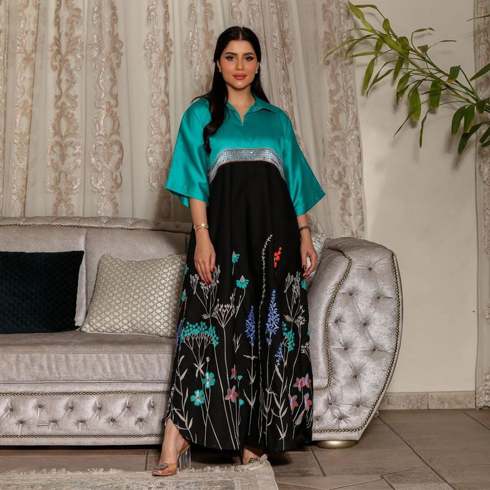 Women's Clothing Fashion Print Contrast Color Robe Dress_ecoleips.com