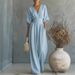 Elegant High Waist V Neck Jumpsuit Dress Women's Fashion Slim Waist Formal Casual Daily Wear Jumpsuit Dress For Ladies_ecoleips.com