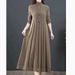 K Knit Dress New Half-high Collar Loose Over-the-knee A-line Sweater Dress Long Cardigan For Women As A Base. No Necklace And Bag_ecoleips.com