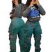 Women's Clothing Style Women's Trendy Denim Overalls Elastic Fabric Wide Version Spray Color With Multi Pockets Straight Fit_ecoleips.com