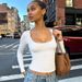 Women's Solid Color U Neck Long Sleeve Slim Fit Base T-Shirt European American Style Autumn Top_ecoleips.com
