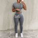 8420 Fashion Casual Solid Color Two-Piece Short Sleeve T-Shirt Slim Fit Long Pants Set Women's Clothing_ecoleips.com