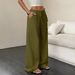 Summer Women's Casual Wide Leg Pants Textured Fabric Solid Color Knotted Waist Slanted Pockets_ecoleips.com
