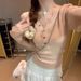 Women's Fleece Washed Knit Top V Neck Button Up Soft Lace Patchwork Pure Base Layer Autumn Winter_ecoleips.com